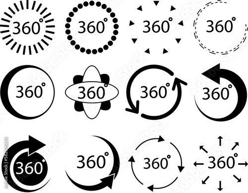 360 Degree Icons Set. Vector