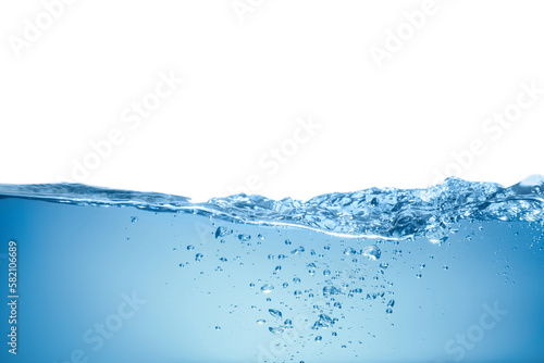 Bubbles in blue water on white background