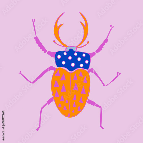 Vector Drawing Of A Beetle With Decorative Elements