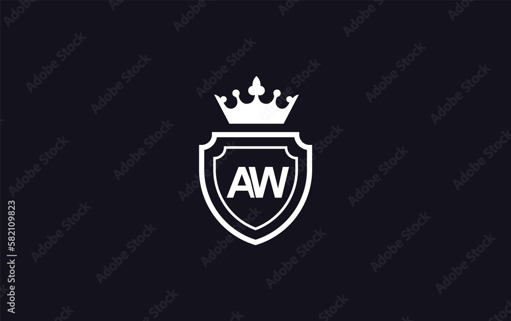 AW Crown and shield symbol icon. royal luxury shield monogram AW Crown and shield symbol icon. royal luxury shield monogram