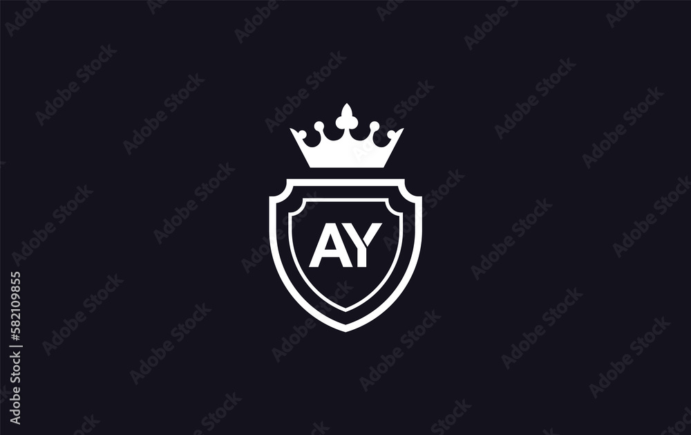 AY Crown and shield symbol icon. royal luxury shield monogram AY Crown and shield symbol icon. royal luxury shield monogram