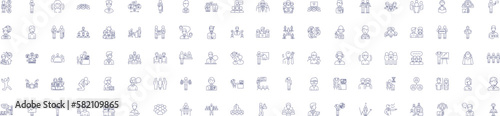 Company employee line icons signs set. Design collection of Staff, Co worker, Personnel, Colleague, Associate, Employer, Hire, Supervisor outline concept vector illustrations