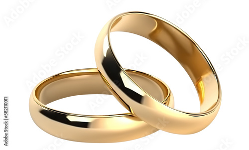 Fotografiet Two golden wedding rings cut out. Based on Generative AI