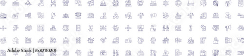 Connection line icons signs set. Design collection of Link, Union, Bond, Correlation, Tether, Liaison, Bridge, Synapse outline concept vector illustrations