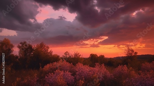 Golden hour clouds in shades of pink, orange, and purple Generative AI