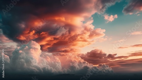 A peaceful sunset sky with soft pastel clouds Generative AI © Denis Yevtekhov