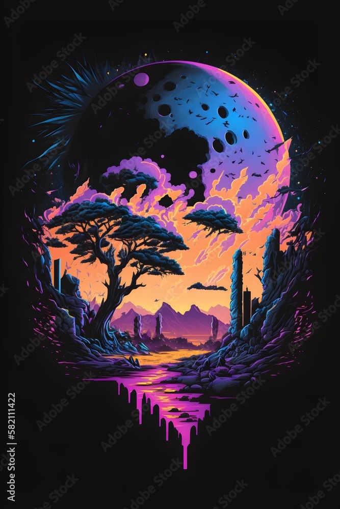 landscape with moon illustrations