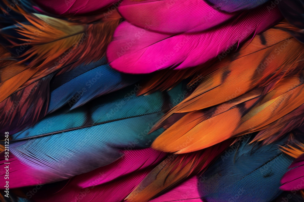 Obraz premium Tropical bird feathers perfect seamless repeating pattern. Generative ai