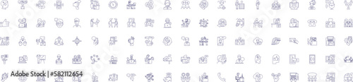 Call center line icons signs set. Design collection of Callcenter, Call center, Callcenter Operator, Telemarketing, Voicemail, Live Chat, Support, Agent outline concept vector illustrations