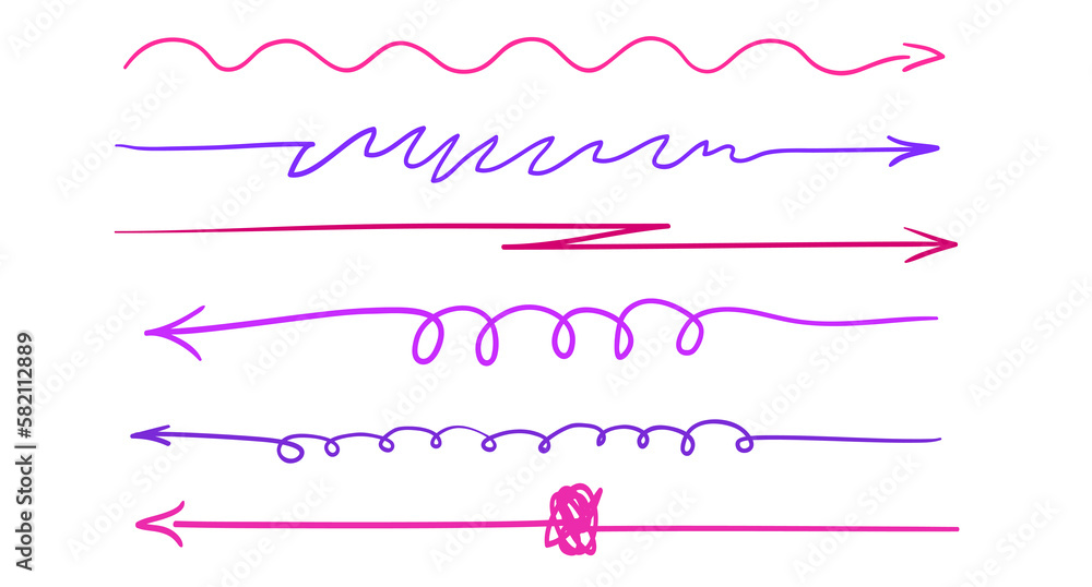 Hand drawn infographic elements on white. Abstract multicolored arrows. Line art. Colorful illustration. Doodles for artwork