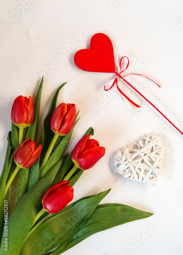 Valentines postcard flowers hearts love tulips grettings photo