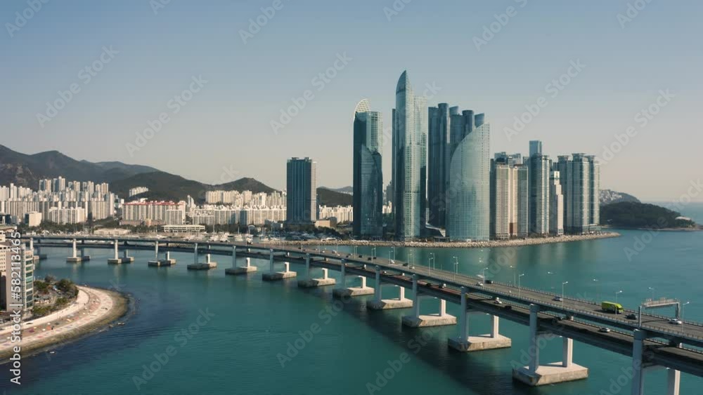 Skyscrapers of Busan on a sunny day. Aerial view Skyscrapers of Busan on a sunny day. Aerial view