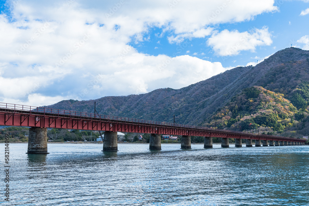 日本 京都府宮津市にある京都丹後鉄道の由良川橋梁 日本 京都府宮津市にある京都丹後鉄道の由良川橋梁