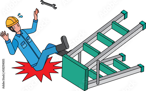 脚立から転落する作業員男性