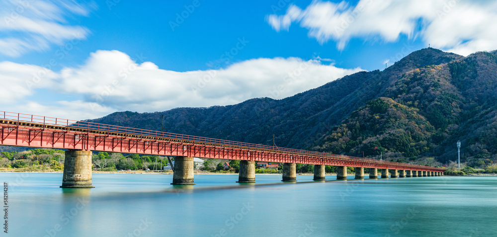 日本　京都府宮津市にある京都丹後鉄道の由良川橋梁
