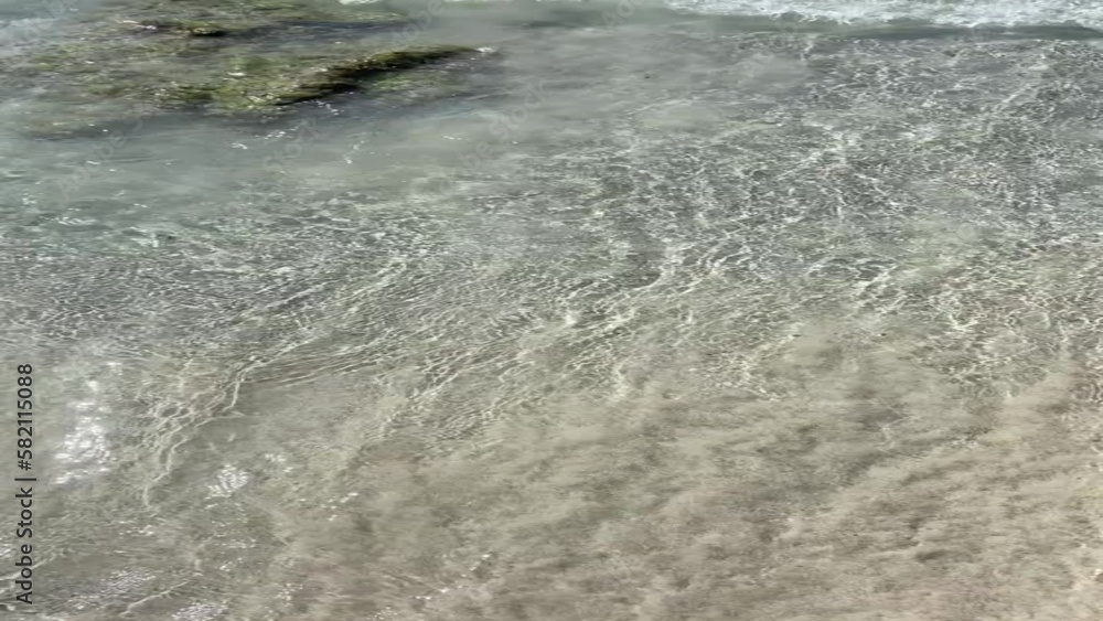 Sea waves arriving on a golden sandy beach. The water is transparent Sea waves arriving on a golden sandy beach. The water is transparent