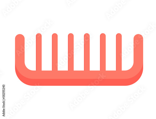 Pink hair comb. Hair care tool. Groomer's tool. Brush with teeth for combing a cat. Vector cartoon icon isolated on a white background.