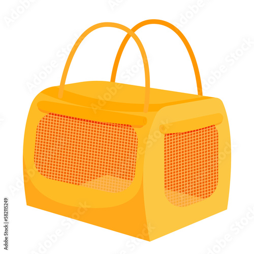 Orange textile carrier with handles for a cat. Pet bag for transporter. Traveling with animals. Vector illustration in cartoon style isolated on white background
