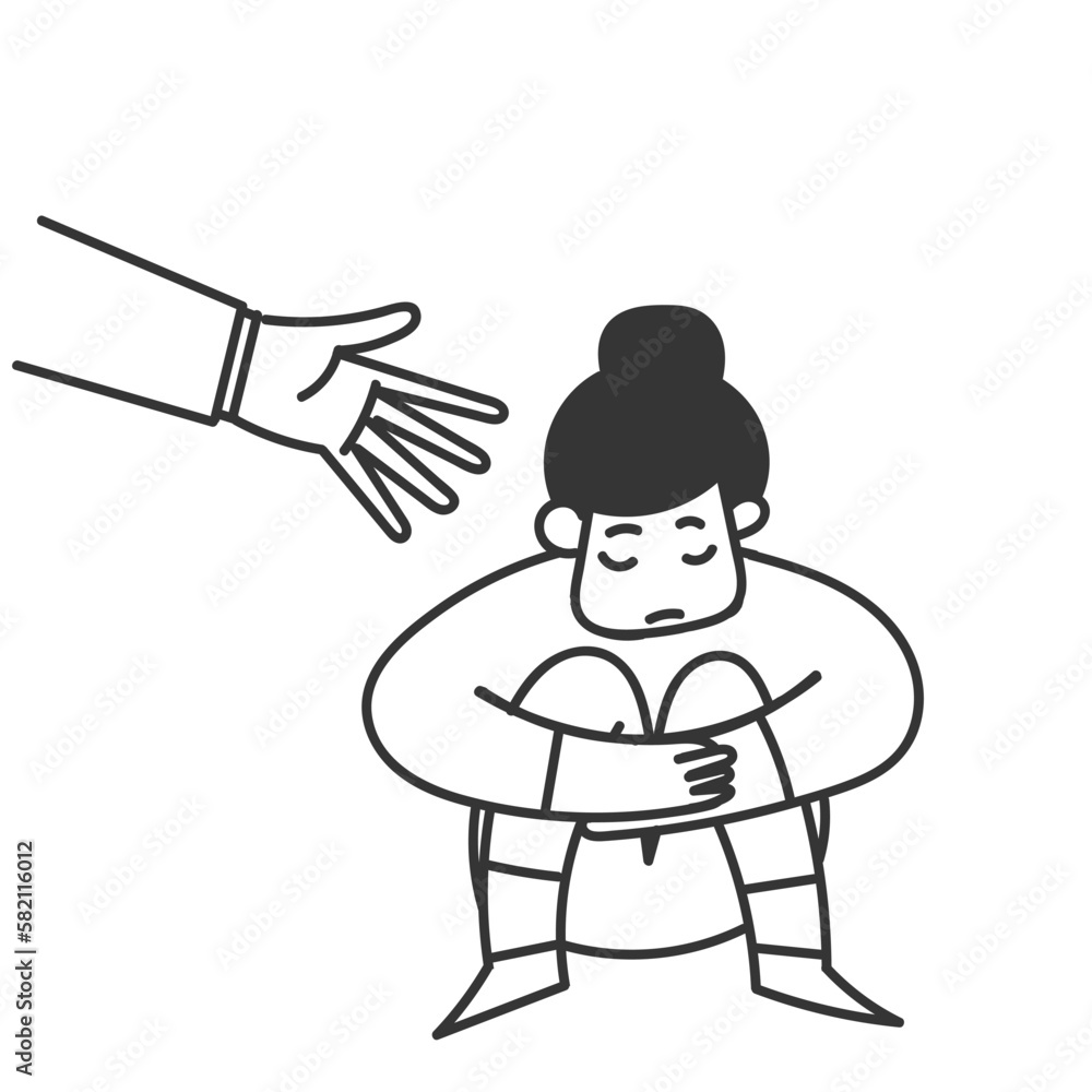 hand drawn doodle Young woman getting help and cure from stress illustration