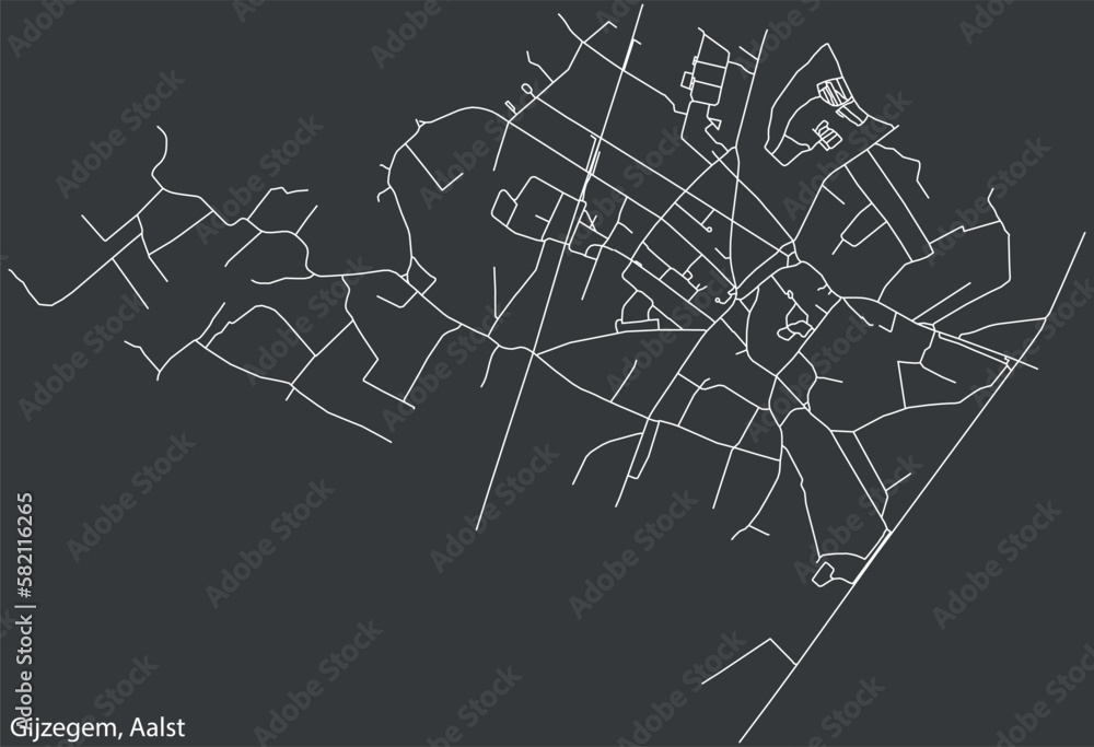 Detailed hand-drawn navigational urban street roads map of the GIJZEGEM COMMUNE of the Belgian city of AALST, Belgium with vivid road lines and name tag on solid background