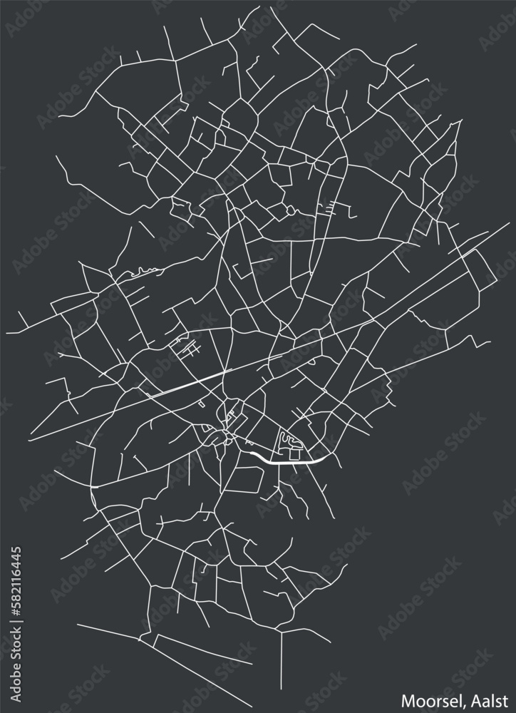 Detailed hand-drawn navigational urban street roads map of the MOORSEL COMMUNE of the Belgian city of AALST, Belgium with vivid road lines and name tag on solid background