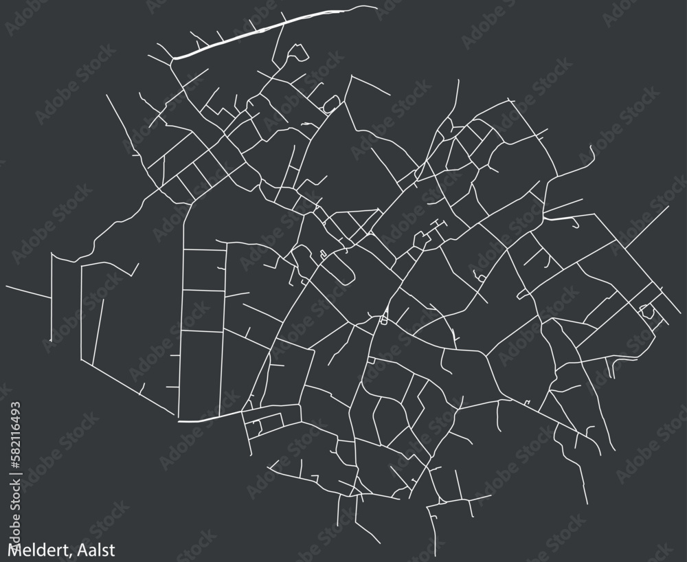 Detailed hand-drawn navigational urban street roads map of the MELDERT COMMUNE of the Belgian city of AALST, Belgium with vivid road lines and name tag on solid background