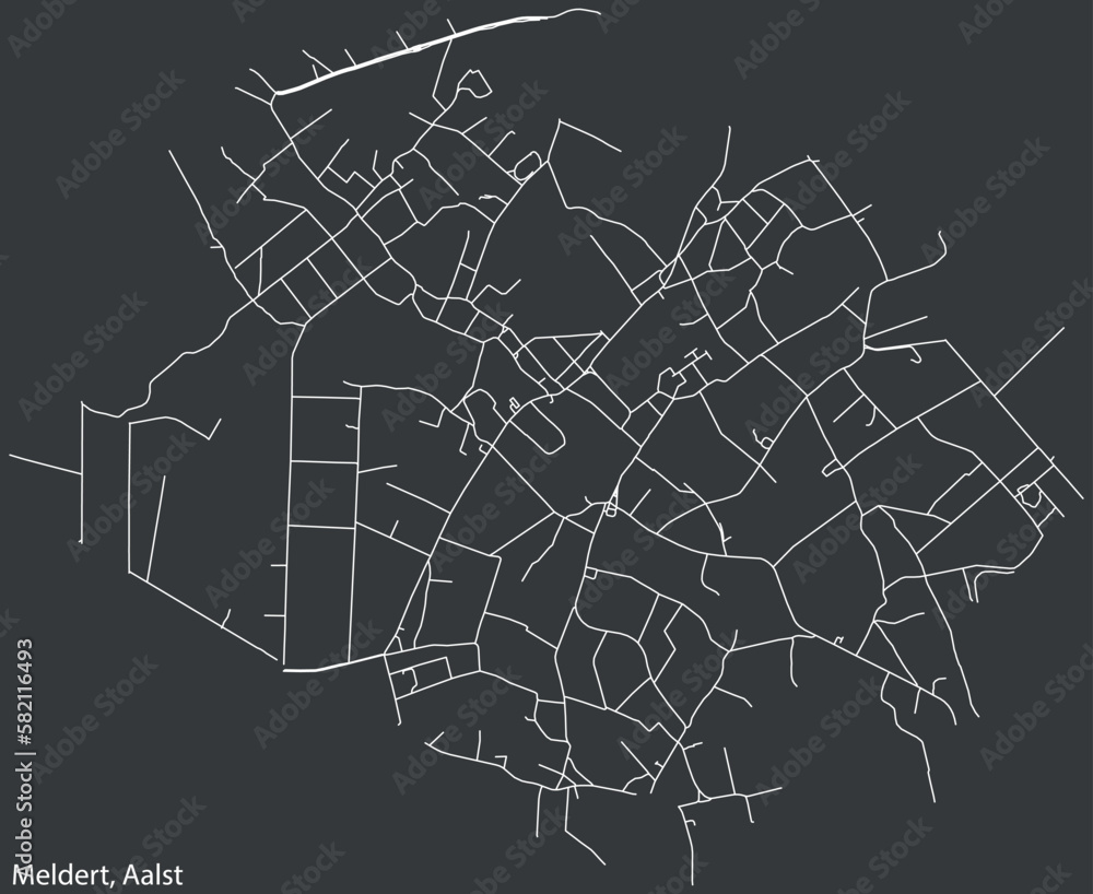 Fototapeta premium Detailed hand-drawn navigational urban street roads map of the MELDERT COMMUNE of the Belgian city of AALST, Belgium with vivid road lines and name tag on solid background