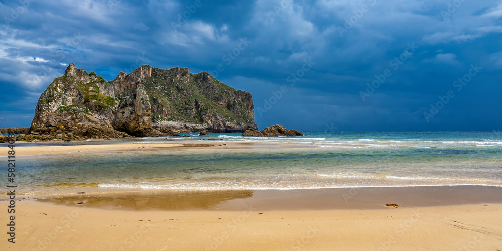 Coastline and Cliffs, Beach of La Franca, Protected Landscape of the Oriental Coast of Asturias, La Franca, Ribadedeva, Asturias, Spain, Europe