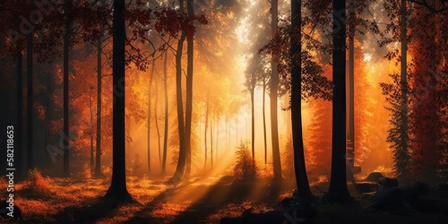 Autumn forest Sunny autumn nature  Generative AI