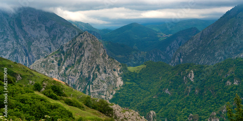 Fototapeta Naklejka Na Ścianę i Meble -  Central Massif from Sotres, Picos de Europa National Park, Asturias, Spain, Europe
