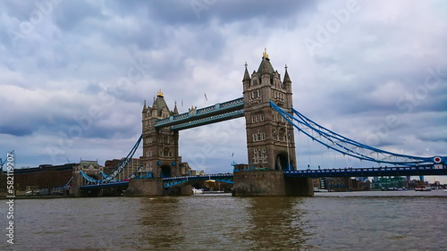 London Tower Bridge  London  United Kingdom - February 18  2018  side view of London Tower Bridge over River Thames under cloudy sky