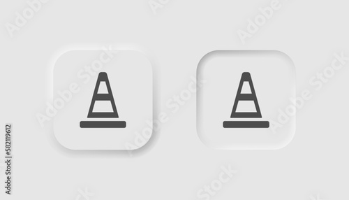 Road cone icon in neumorphism style. Icons for business, white UI, UX. Road accident symbol. Traffic conus, attention, roadsign. Neumorphic style. Vector illustration.