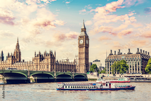 Big Ben  Westminster Bridge on River Thames in London  England  UK