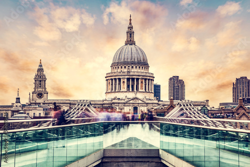 St Paul's Cathedral seen from Millenium Bridge in London, the UK. photo