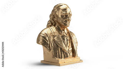 3d render bust gold isolated Gleaming golden statue of male emotion