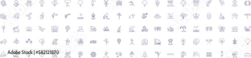 Plants line icons signs set. Design collection of Flora, Growth, Photosynthesis, Foliage, Algae, Trees, Shrubs, Petals outline concept vector illustrations