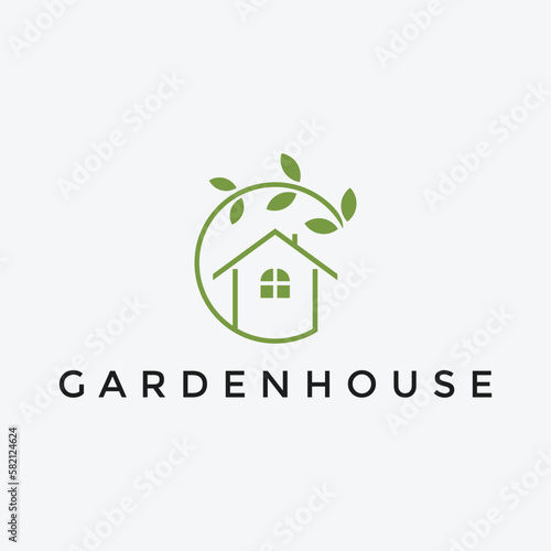illustration vector graphic house leaf circle logo design