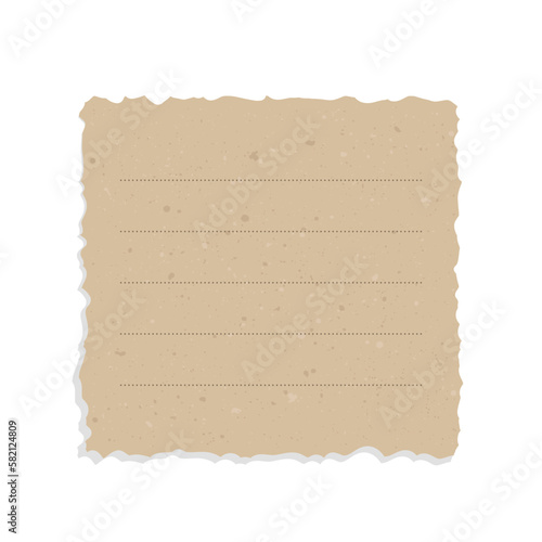 Square vintage brown torn paper note. Recycled ripped memo paper template.