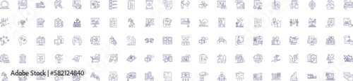 Planning and charts line icons signs set. Design collection of Planning, Charts, Strategy, Graphs, Diagrams, Maps, Timelines, Forecasts outline concept vector illustrations