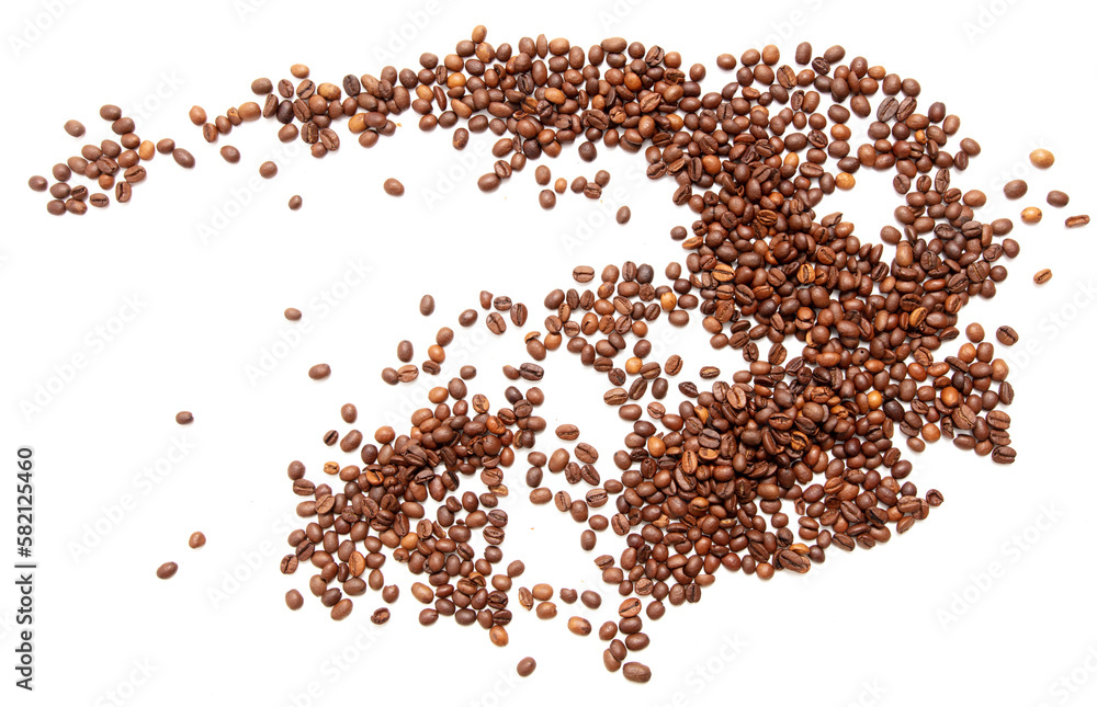 Roasted coffee beans isolated on white background. Roasted coffee beans isolated on white background.