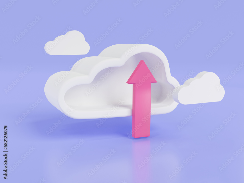 Upload to cloud icon on purple background. Cloud upload, cloud computer communication, Cloud storage, Web-based cloud, data management. upload technology concept. 3d icon render illustration Upload to cloud icon on purple background. Cloud upload, cloud computer communication, Cloud storage, Web-based cloud, data management. upload technology concept. 3d icon render illustration