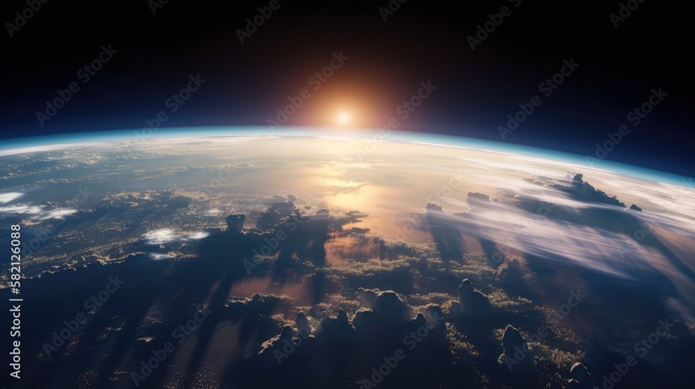 View of the sunrise above planet earth, made with generated ai