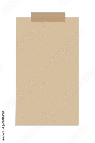 Aesthetic vertical vintage brown paper note illustration. Recycled memo paper with adhesive tape template.