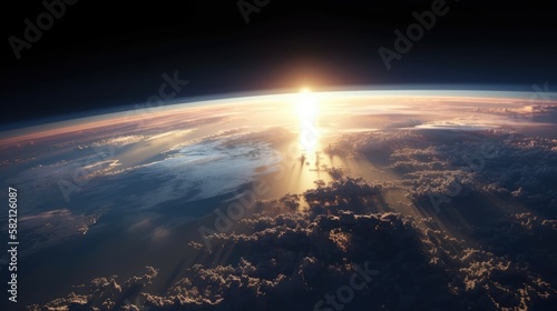 View of the sunrise above planet earth, made with generated ai