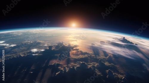 View of the sunrise above planet earth  made with generated ai