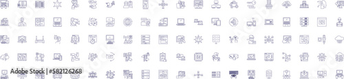 Network line icons signs set. Design collection of Network, Technology, Connectivity, System, Media, Infrastructure, Link, Communication outline concept vector illustrations