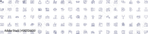 Online business line icons signs set. Design collection of Ecommerce, Digital, Advertising, Marketing, Webstore, Entrepreneur, Transaction, Platform outline concept vector illustrations