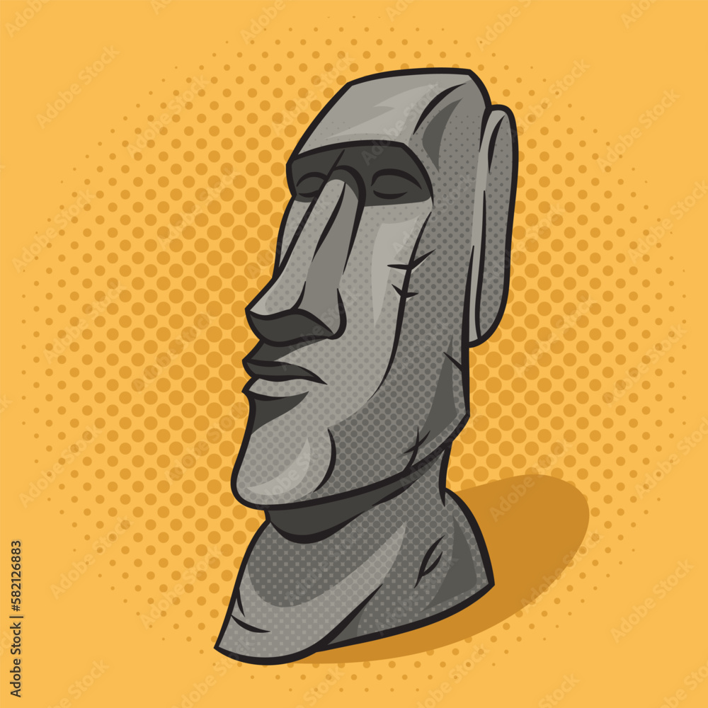 Moai stone statue human figure pinup pop art retro vector illustration. Comic book style imitation. Moai stone statue human figure pinup pop art retro vector illustration. Comic book style imitation.
