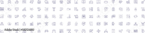 Marketing strategy line icons signs set. Design collection of marketing, strategy, planning, tactics, objectives, target, segment, positioning outline concept vector illustrations