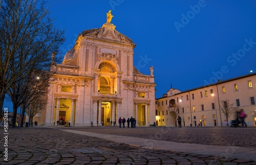 Evening view at the Basilica of Santa Maria degli Angeli near Assisi in Italy. Discover the beauty of historic buildings photo